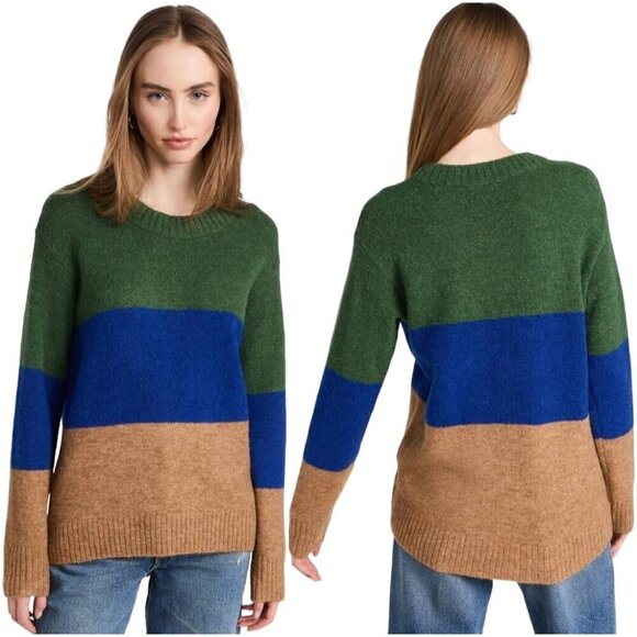 AYR Sweater Women Small Green Blue Camel Alpaca Wool Blend The Kick Back Crew - Picture 1 of 10